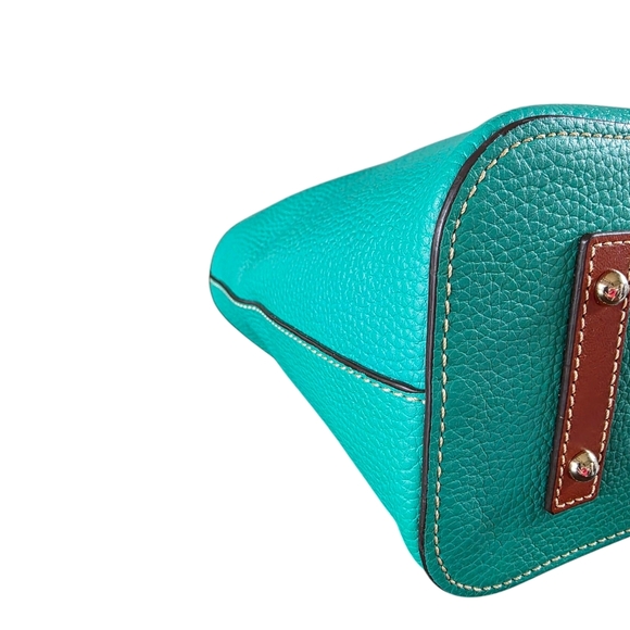 Dooney & Bourke Teal and Brown Leather Tote Bag - Picture 3 of 16